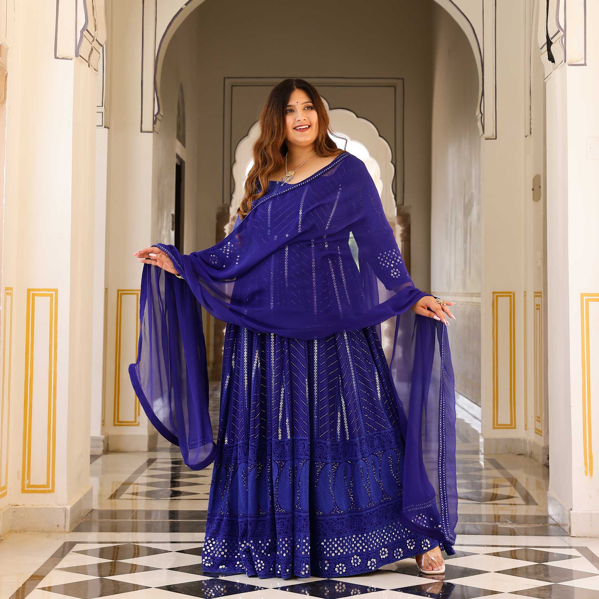 Floor Length Anarkali For Women's In Purple Color With Heavy Georgette - Royal  Anarkali